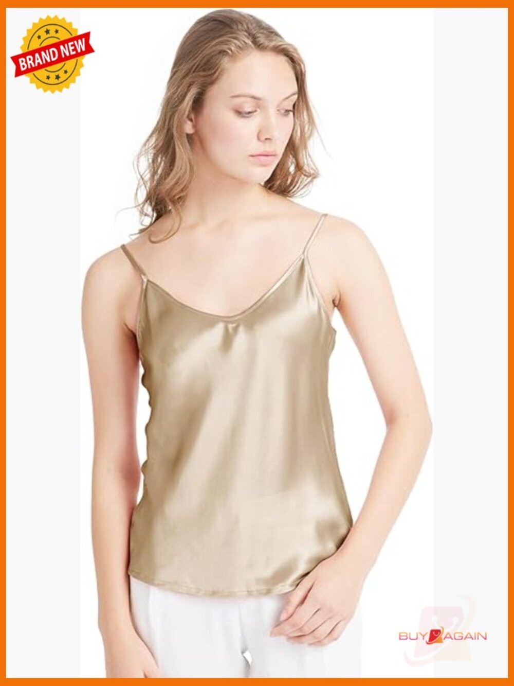100% Mulberry Silk Camisole Tank Top Adjustable Straps Loose Fit